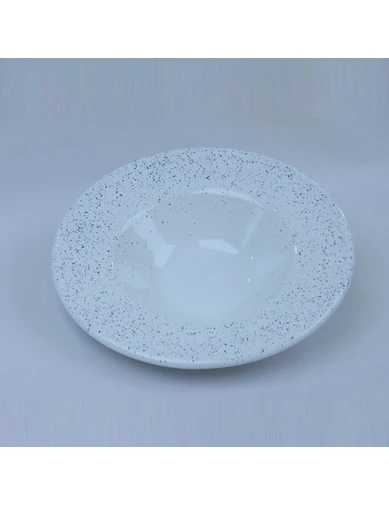 Needion - LunArt Emaye Makarna ve Salata Tabağı 25 cm Beyaz Üzeri Lacivert Sıçratma Desen