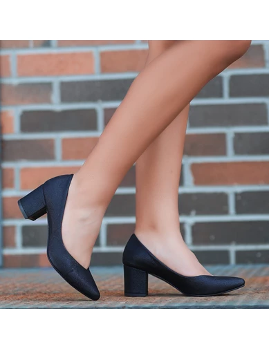 Needion - Manina Siyah Cilt Desenli Cilt Topuklu Ayakkabı
