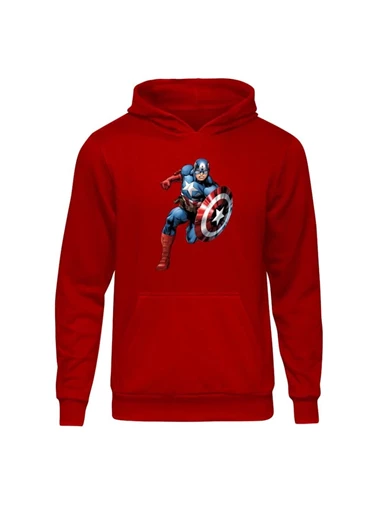 Needion - Marvel Captan America II Kırmızı Kapşonlu Hoodie Unisex