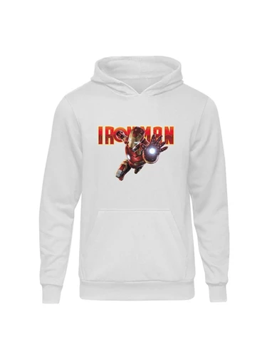 Needion - Marvel Iron Man Fist Beyaz Kapşonlu Hoodie Unisex