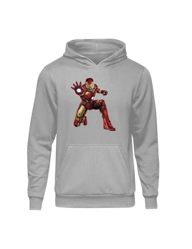 Needion - Marvel Iron Man II Gri Kapşonlu Hoodie Unisex