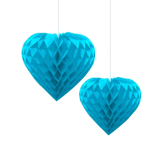 Needion - Mavi Renk Kalp Şekilli Petek Kağıt Süs Dekor Asma Süsleme 25 cm 1 Adet