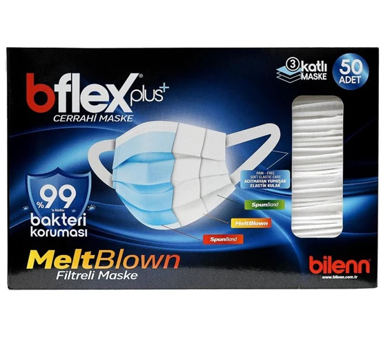 meltblown filtreli yeni nesil yassi lastikli 3 katli cerrahi maske 50 li beyaz fiyat ve ozellikleri needion