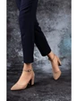 Needion - Merve BAŞ Ten Süet Yüksek  Kalın Topuk Kadın Klasik Topuklu Ayakkabı Krem Rengi 36