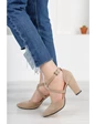 Needion - Merve BAŞ Vizon Süet Yüksek  Kalın Topuk Kadın Klasik Topuklu Ayakkabı Vizon 40