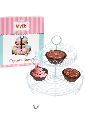 Needion - Metal Cupcake Standı 2 Katlı Beyaz Kek Standı