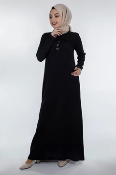 Needion - Metal Detay Tesettür Elbise Siyah MN2006SH