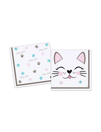 Needion - Miss Cat Temalı Kağıt Peçete  Kedi Baskılı 33x33 CM (16 Adet)