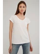 Needion - Modaset Kadın Beyaz V Yaka Cep Detaylı T-shirt BEYAZ M