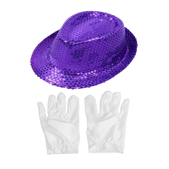 Needion - Mor Lila Renk Payetli Çocuk Şapkası ve Beyaz Renk Çocuk Eldiveni