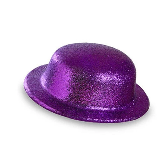 Needion - Mor Renk Yuvarlak Simli Plastik Parti Şapkası