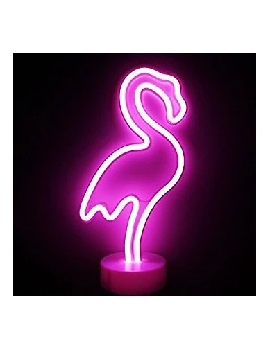 Needion - Neon Işıklı Flamingo Masa Gece Lambası USB+Pil