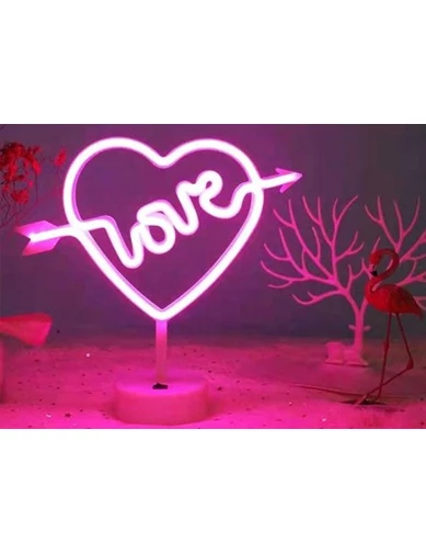 Needion - Neon Love Yazılı Masa Gece Lambası Usb+pil