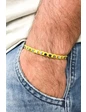 Needion - NOON Kare Figürlü Hematit Taşlı Sarı Renkli El Yapımı Ayarlanabilir Makrome Erkek Bileklik NN1428