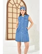 Needion - Önden ve Yandan Cepli Yıkamalı Açık Mavi Kadın Kot Elbise Açık Mavi 38