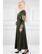Needion - Önü Şerit Desenli Tesettür Elbise RB20134 Haki 50 
