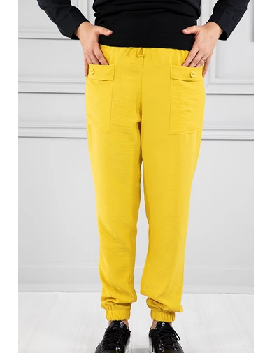 Needion - Paçaları Büzgülü Kargo Pantolon Sarı