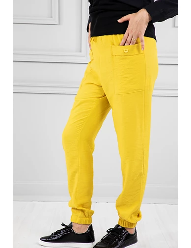 Needion - Paçaları Büzgülü Kargo Pantolon Sarı