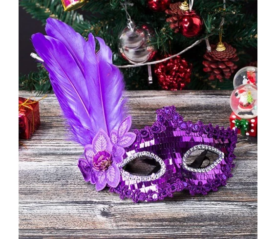 Needion - Payetli Pullu Yılbaşı Venedik Parti Maskesi Mor Renk
