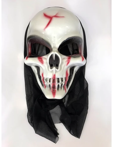 Needion - Pelerinli Kanlı Surat Kırmızı Şerit Korku Maskesi