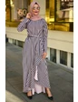 Needion - Pile Detay Çizgili Tesettür Elbise MN2159 Pudra 52 