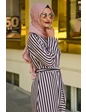 Needion - Pile Detay Çizgili Tesettür Elbise MN2159 Pudra 52 
