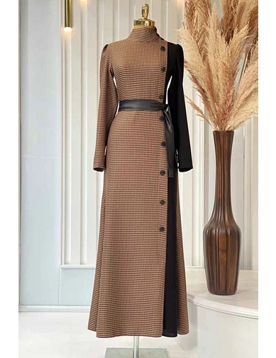 Needion - Pınar Şems - Pelit Elbise Kahverengi