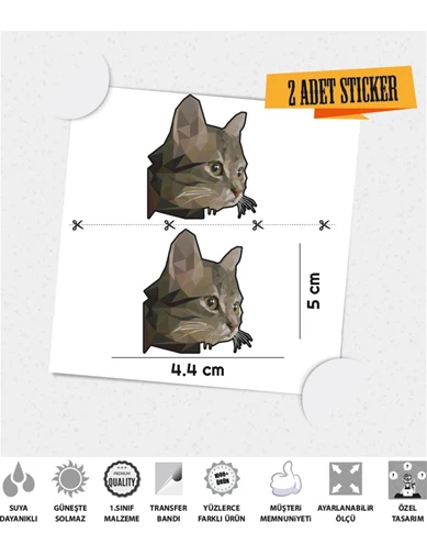 Needion - Polygonal Üçgen Tasarımlı Gri Kedi 2'li Set Sticker Çınar Extreme 