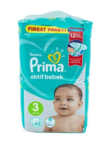 Needion - Prima Aktif bebek Fırsat Paketi 3 Beden 62Li bebek bezi