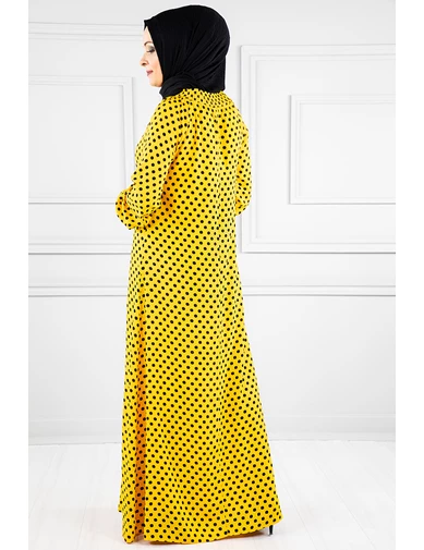 Needion - Puantiye Desenli Tesettür Elbise SY8001 Sarı