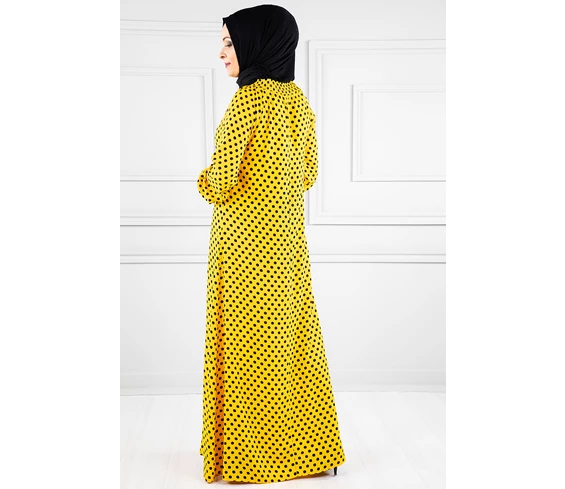 Needion - Puantiye Desenli Tesettür Elbise SY8001 Sarı