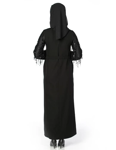 Needion - Pul Payetli Tesettür Abiye Elbise Siyah