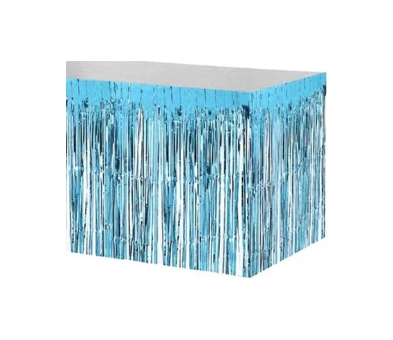 Needion - Püsküllü Işıltılı Metalize Mavi Renk Masa Eteği 75 cm x 4 m