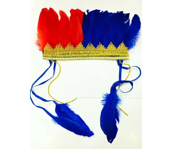 Needion - Renkli Kızılderili Başlığı Tüylü Bordo Mavi
