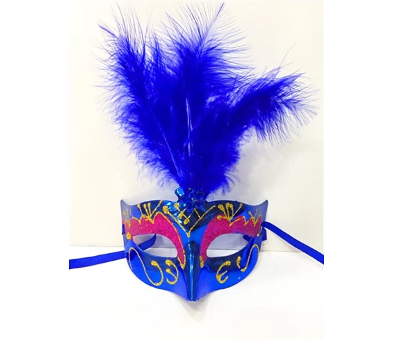 Needion - Renkli Tüylü Venedik Yılbaşı Parti Maskesi Karışık Renk 12 Adet