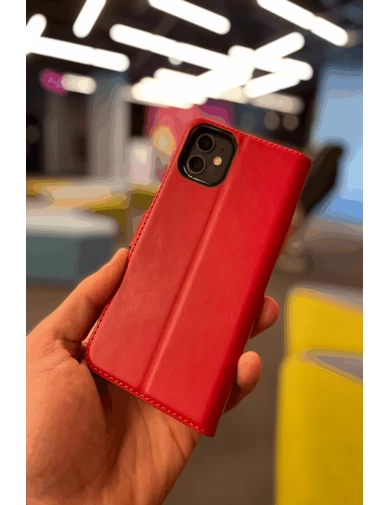 Needion - Samsung Galaxy M13 4G Cüzdan Kılıf Kapaklı Stantlı Kırmızı