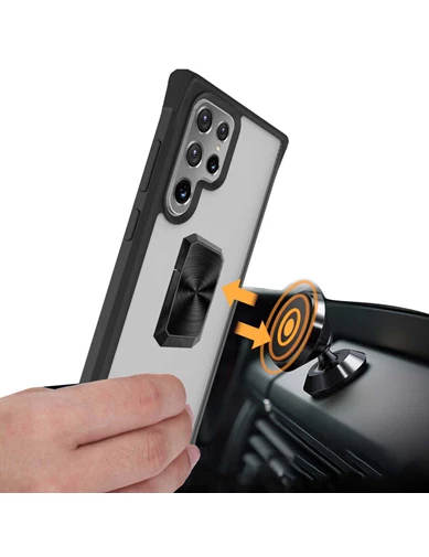 Needion - Samsung Galaxy S22 Ultra 5G Kılıf Vbax Hybrid Standlı Silikon + Tam Kapatan Pet Ekran Koruyucu + 3D Kamera Camı