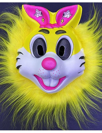 Needion - Sarı Peluşlu Pembe Kulaklı Kırılmaz Yumuşak Tavşan Maskesi 22x19 cm