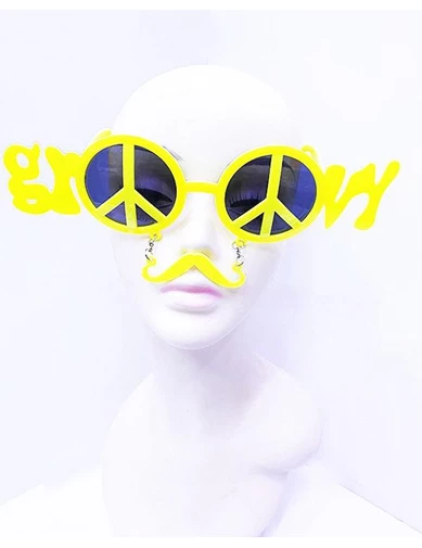 Needion - Sarı Renk Groom Yazılı Bıyıklı Damat Gözlüğü 7x21 cm