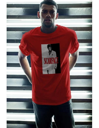 Needion - Scarface 151 Kırmızı Erkek Oversize Tshirt - Tişört