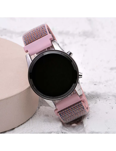 Needion - Şık Pembe Renk Cırtlı Yapışır Kordon Dijital Led Bileklik Saat ST-304056