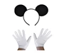 Needion - Siyah Mickey Mouse Tacı ve Beyaz Eldiven Seti