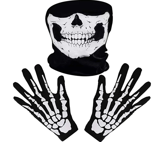 Needion - Siyah Renk Dikişsiz Çok Fonksiyonlu Çene Kafatası Yüz Maskesi Baf ve İskelet Eldiven Seti