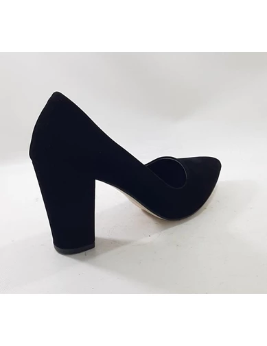 Needion - Siyah Renk Stiletto Siyah Süet Kare Topuk Şık Kullanışlı Rahat