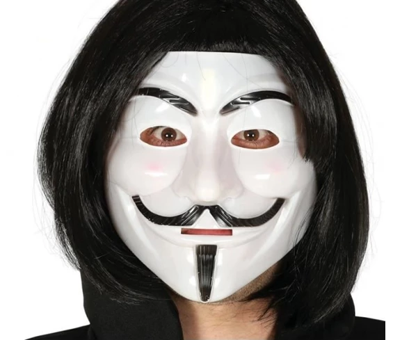 Needion - Siyah Renk Takma Kısa Saç ve V For Vendetta Maskesi Anonymous Maskesi