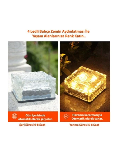 Needion - Solar Güzeş Enerjili Buz Cam Zemin Dekoratif Bahçe Aydınlatma 4 Led Li Kristal (1 Adet )