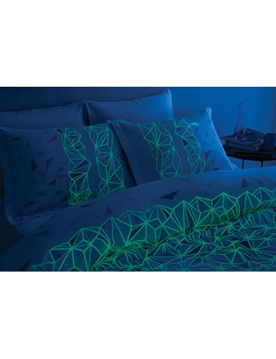 Needion - Taç Çift Kişilik Glow Parlayan Saten Nevresim Takımı Crystal Mavi