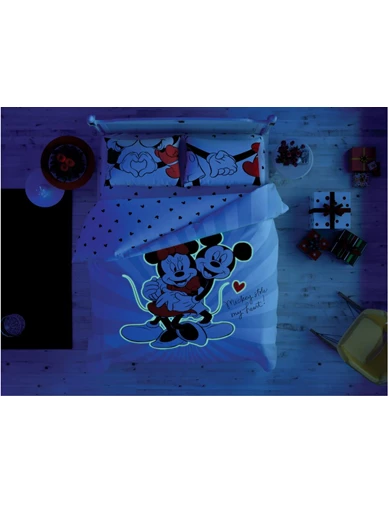Needion - Taç Lisanslı Disney Sevgililer Günü Minnie Mickey Love Day Glow Çift Kişilik Nevresim Takımı