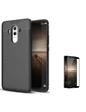 Needion - Teleplus Huawei Mate 10 Pro Deri Dokulu Silikon Kılıf   Full Kapatan Cam Siyah