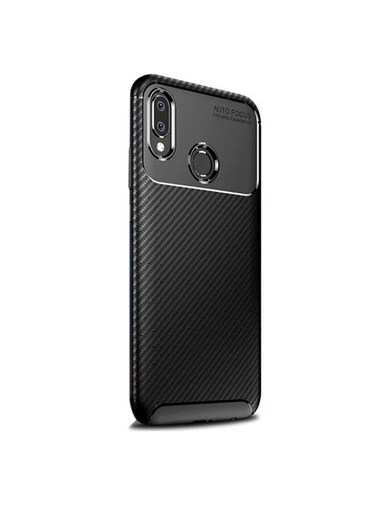 Needion - Teleplus Huawei Y7 2019 Negro Karbon ve Silikonlu Kılıf   Nano Ekran Koruyucu